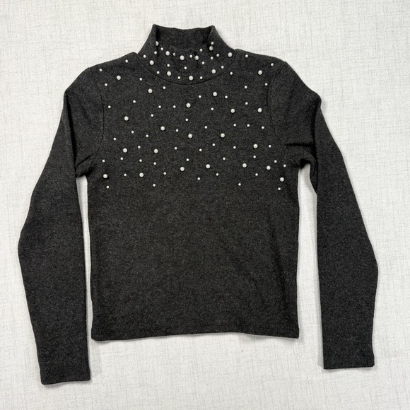 Zara Sweaters - Zara Faux Pearl Sweater Women's Size High Neck Gray